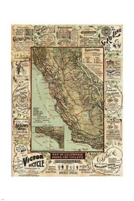 vintage poster MAP OF CALIFORNIA ROADS FOR CYCLERS educational handy 24X36