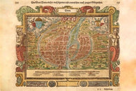 WOODCUT MAP OF PARIS 1628 poster GERMAN educational colorful 24X36