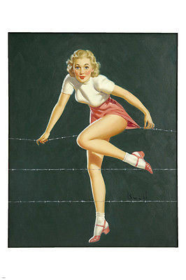 BLONDE Pin-Up GIRL Art Painting POSTER 24x36 SKIRT STUCK on barbed-wire sexy