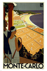 monte carlo vintage travel poster 24X36 TENNIS TOURNAMENT sports UNIQUE