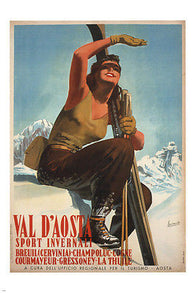 AOSTA VALLEY winter sports G BOCCASILE POSTER italy 1947 24X36 SKI ADVENTURE