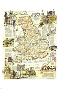 map of medieval ENGLAND geographic poster HISTORIC COLLECTORS RARE 24X36