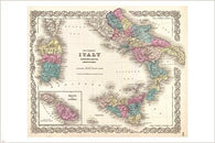 MAP of SOUTHERN ITALY poster - sicily, sardinia and MALTA collectors 24X36