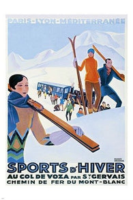 vintage travel poster FRENCH WINTER SPORTS skiing snow COLLECTORS 24X36 HIP
