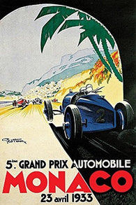 1933 Grand Prix de Monaco Car Raccing Poster Vintage 24x36