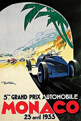 1933 Grand Prix de Monaco Car Raccing Poster Vintage 24x36