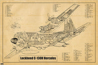 C-130H Hercules War Plane Blueprint Poster 24x36