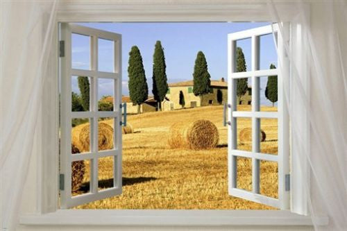window onto tuscany SCENIC POSTER ITALY 24X36 trees HAY BALES unique HOT