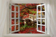 Window onto AUTUMN SPLENDOR scenic POSTER red leaves 24X36 FOOT bridge NEW!