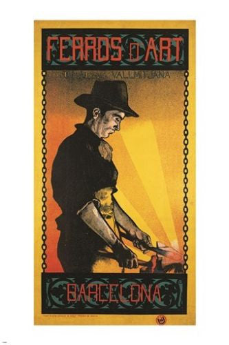 BARCELONA by MIGUEL UTRILLO vintage SPANISH ad poster FERROS d'art 24X36