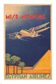 misr airwork EGYPTIAN AIRLINES vintage TRAVEL poster PYRAMID palm tree 24X36