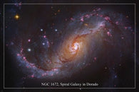 HUBBLE SPACE IMAGE POSTER NGC 1672 Spiral Galaxy in Dorado 24X36 Red Stars