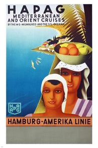 vintage TRAVEL POSTER hapag MEDITERRANEAN AND ORIENT CRUISES native 24X36 new