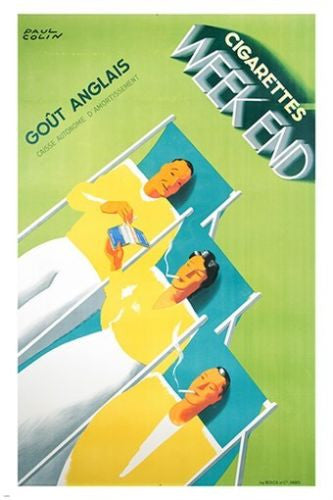 cigarette weekend VINTAGE AD POSTER beach chairs FRENCH DESIGN 24X36 hot new