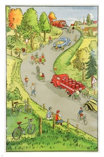ESSO car truck bike RURAL LANDSCAPE vintage ad poster CLASSIC DESIGN 24X36