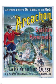vintage train travel poster ARCACHON FRANCE official scenic RARE 24X36 NEW