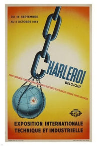 CHARLEROI BELGIQUE NATIONAL EXPOSITION vintage ad poster 1954 RARE 24X36
