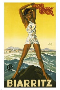 BIARRITZ FRANCE vintage travel poster SEXY WOMAN ocean COLLECTORS 24X36 rare