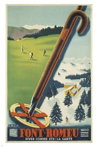 FONT-ROMEU FRANCE vintage travel poster SKIING GOLF SPORTS exceptional 24X36