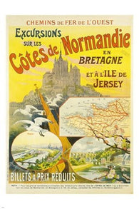 COTES DE NORMANDIE FRANCE vintage travel poster PICTURESQUE UNUSUAL 24X36