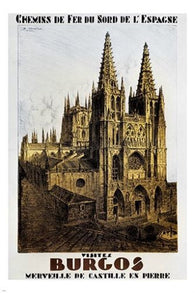 spanish railways BURGOS vintage travel poster CATHEDRALS prized rare 24X36