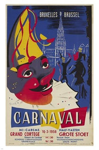 carnaval brussel VINTAGE AD POSTER grand cortege CLASSIC CLOWN 24X36 rare