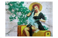 vintage SEXY pin-up girl TEARY GOODBYE poster 24X36 SUITCASE LEGGY stocking