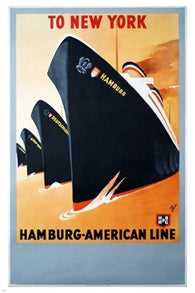 HAPAG hamburg-american line TO NEW YORK vintage travel poster SHIPS 24X36