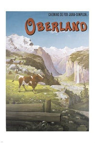 vintage tourism poster OBERLAND SWITZERLAND pastures mountains PRIZED 24X36