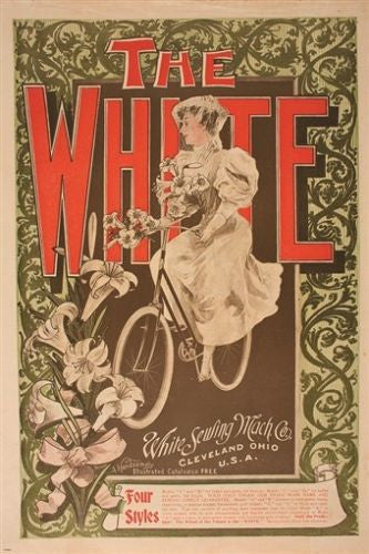 THE WHITE by CHARLES D FARRAND vintage ad poster BICYCLE FLOWERS 24X36 rare