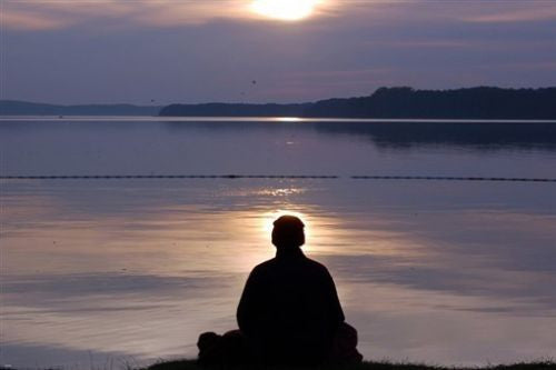 MEDITATING by WATER poster 24X36 nature peaceful soothing Buddhist spiritual