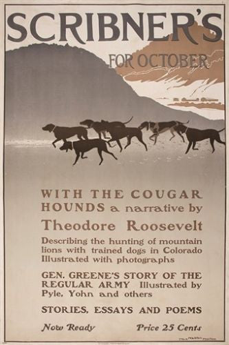 SCRIBNERS VINTAGE MAG COVER POSTER october wild animals RUSTIC 24X36 rare