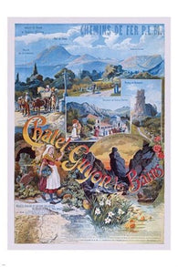 vintage travel poster CHATEL FRANCE colorful landscape flowers RARE 24X36