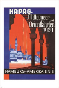 hamburg-amerika line VINTAGE TRAVEL POSTER 1929 unique architecture 24X36