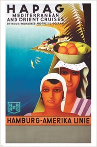 hapag mediterranean and orient cruises VINTAGE BOAT TRAVEL POSTER 24X36 new