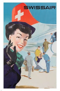swissair airlines VINTAGE TRAVEL POSTER retro lady COLLECTORS unique 24X36