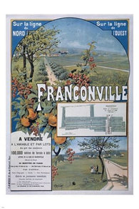 FRANCONVILLE vintage travel poster FRENCH orchards meadows NOTED NEW 24X36