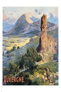 vintage tourism poster AUVERGNE FRANCE beautiful countryside CASTLE 24X36