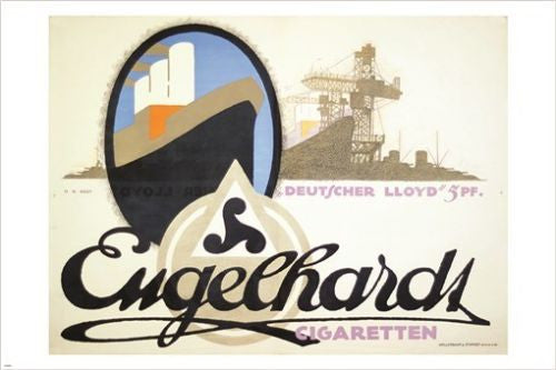 lloyd-cigaretten ENGELHARDS german vintage BOAT TRAVEL POSTER unique 24X36