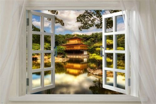 window to the golden pavilion KYOTO JAPAN SCENIC POSTER 24X36 natural beauty