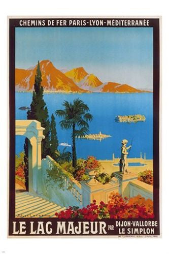 le lac majeur VINTAGE travel poster LOVELY FRENCH COASTLINE colorful 24X36