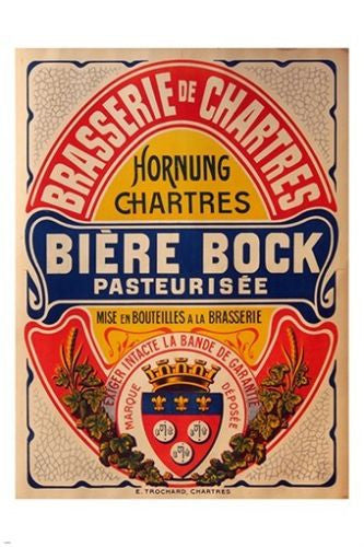 vintage french beer ad poster BIERE BOCK BRASSERIE DE CHARTRES 24X36 new