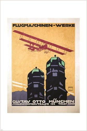 flugmaschinen werke GUSTAV OTTO vintage german plane TRAVEL POSTER 24X36 new