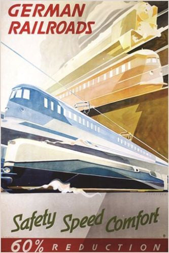 GERMAN RAILROADS vintage train travel poster SLEEK EFFICIENT FAST 24X36 new