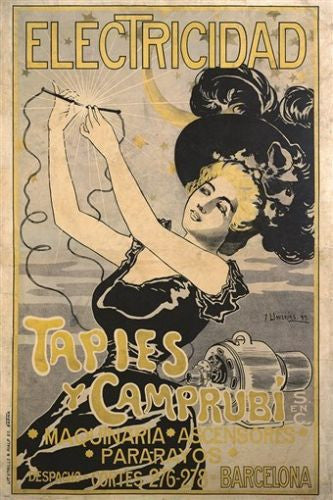 ELECTRICIDAD TAPIES & CAMPRUBI  vintage ad poster JOAN LLAVERIAS 24X36 hot