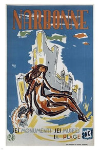 NARBONNE vintage TOURISM POSTER artistic figure buildings COLLECTORS 24X36