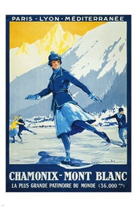 chamonix - mont blanc VINTAGE FRENCH TRAVEL POSTER ice skating 24X36 HOT NEW