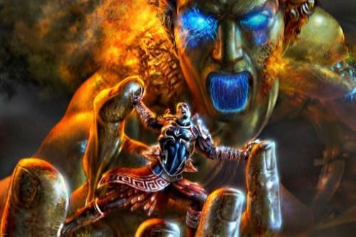 FANTASY WARRIOR fighting GIANT GOD poster 24X36 DANGER inspiring ART