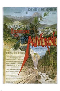 vintage TRAVEL POSTER auvergne france MOUNTAINS RIVER wilderness 24X36 RARE