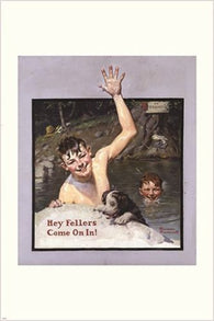 hey fellers COME ON IN vintage art poster NORMAN ROCKWELL pond swim 24X36